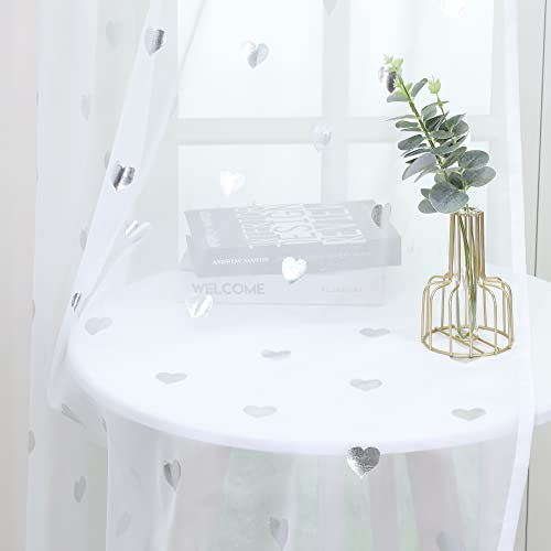 Voile Rideau moderne Delien 140 x 145 cm blanc, transparent pour fenêtre, motifs argentés, salon et magasins