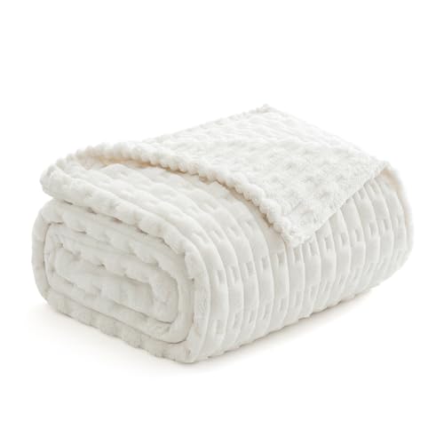 Couverture MIULEE 150x200 cm, Épi De Blé Super Douce, Blanc - Chaude et Confortable, Housse de Lit et Couverture de Cana