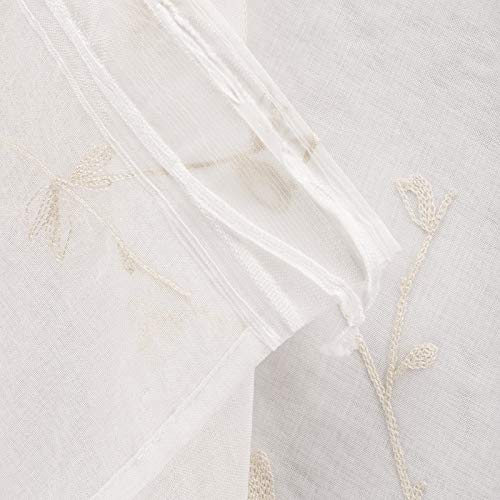 WOLTU Rideaux Voilages Beige 140x245 cm Translucide Broderie Fleurs OEKO-TEX Recycled Standard