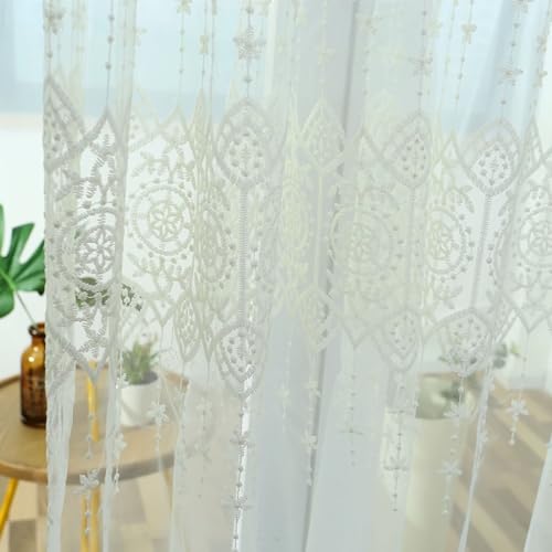 Homxi Rideau Chambre Blanc Motif de Broderie en Dentelle Moderne_USA