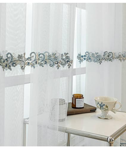 Homxi Rideau Salon Moderne Lot de 2 Rideaux Fenêtre Transparent Blanc Motif Brodé Oeillets Populaires