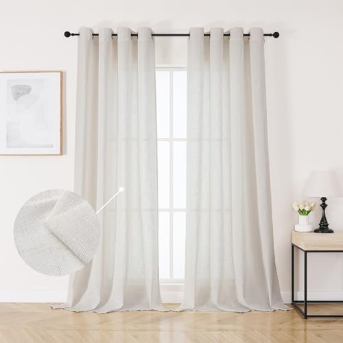 Joydeco Rideau en Lin Naturel Translucide Blanc OEKO-TEX STANDARD 100 pour Décoration Fenêtre Salon Chambre Bureau Lot d