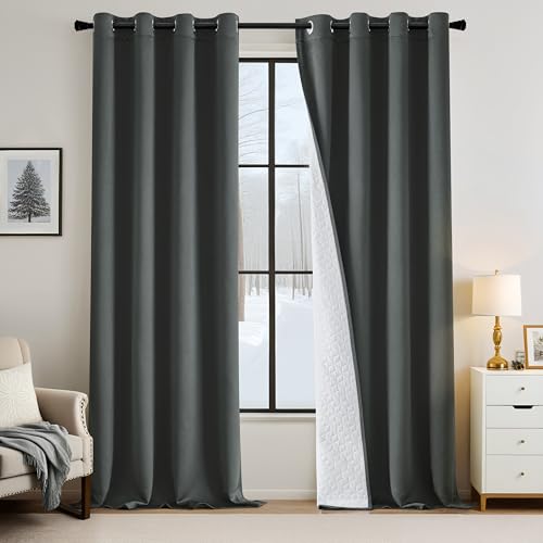 Rideaux Thermiques à Double Couche Isolant, Protection Contre Le Froid et Le Vent, 260x132 Gris