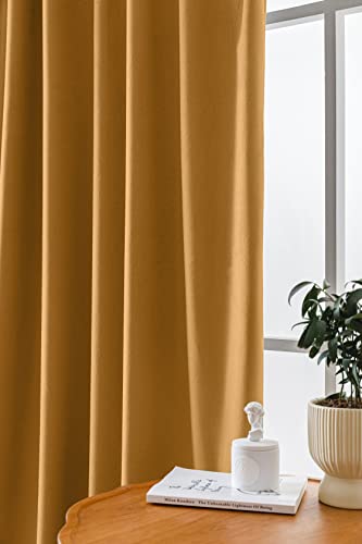 Cotton Market Rideaux en Velours Occultants 270 x 140 cm pour Fenêtres et Portes de Balcon – Rideau sur Bande en Moutard