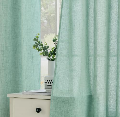 MIULEE Voilages de Fenêtre Transparents Vert Menthe 140 x 215 cm Decoration Intérieure Chic Vintage pour Chambre