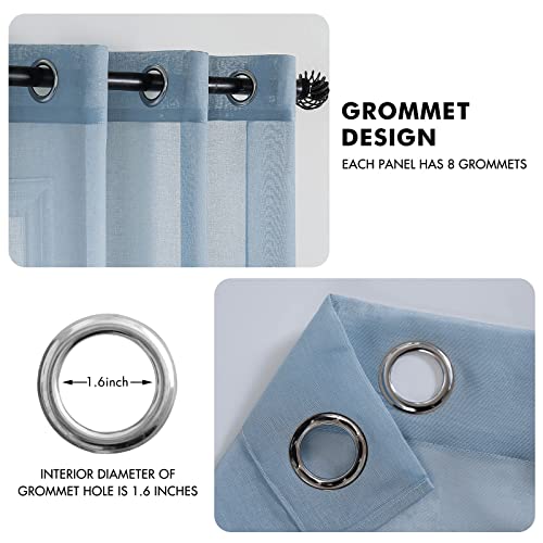 MIULEE 2 Panneaux Rideaux Voilages Transparent en Effet Lin Cuisine Chambre Moderne Nile Bleu 140x215 cm