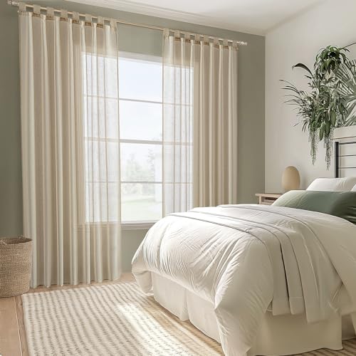 MIULEE Rideaux Voilages de Fenêtre Effet Lin Beige pour Chambre Salon 140x160CM