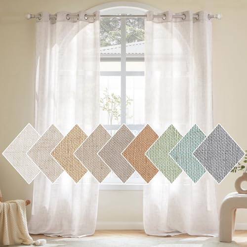 WOABOY Lot de 2 Rideaux Translucides Blanc Modernes pour Chambre Salon Coucher 140x225 cm