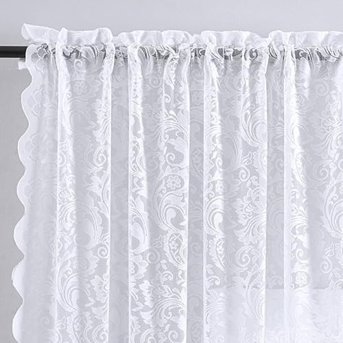 Homxi Rideau Salon Transparent Floral Moderne 2 x 140W x 100H Blanc Passe Rod Pocket