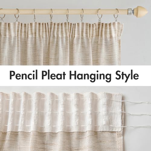 Rideaux en Lin Naturels Transparent et Translucide 140x245 cm Lot de 2 pour Intérieur Moderne