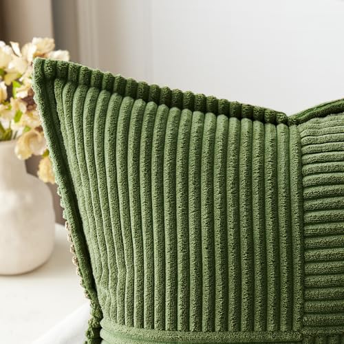 Housses de Coussin en Velours Côtelé 40x60cm Matcha Vert Décoratives pour Canapé Chambre Coucher Lot de 2 Taies d'oreill
