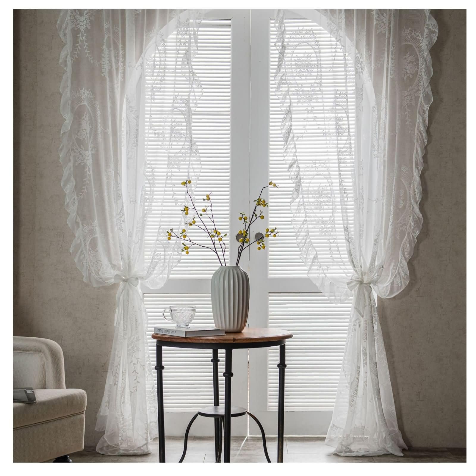 ANAZOZ Rideaux Voilages Blanc Oeillets Dentelle À Volants 2 Pièces 300x240CM Salon Chambre Zhou beforeSend