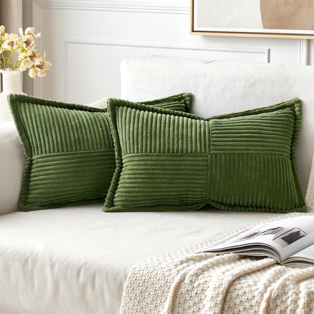 Housses de Coussin en Velours Côtelé 40x60cm Matcha Vert Décoratives pour Canapé Chambre Coucher Lot de 2 Taies d'oreill