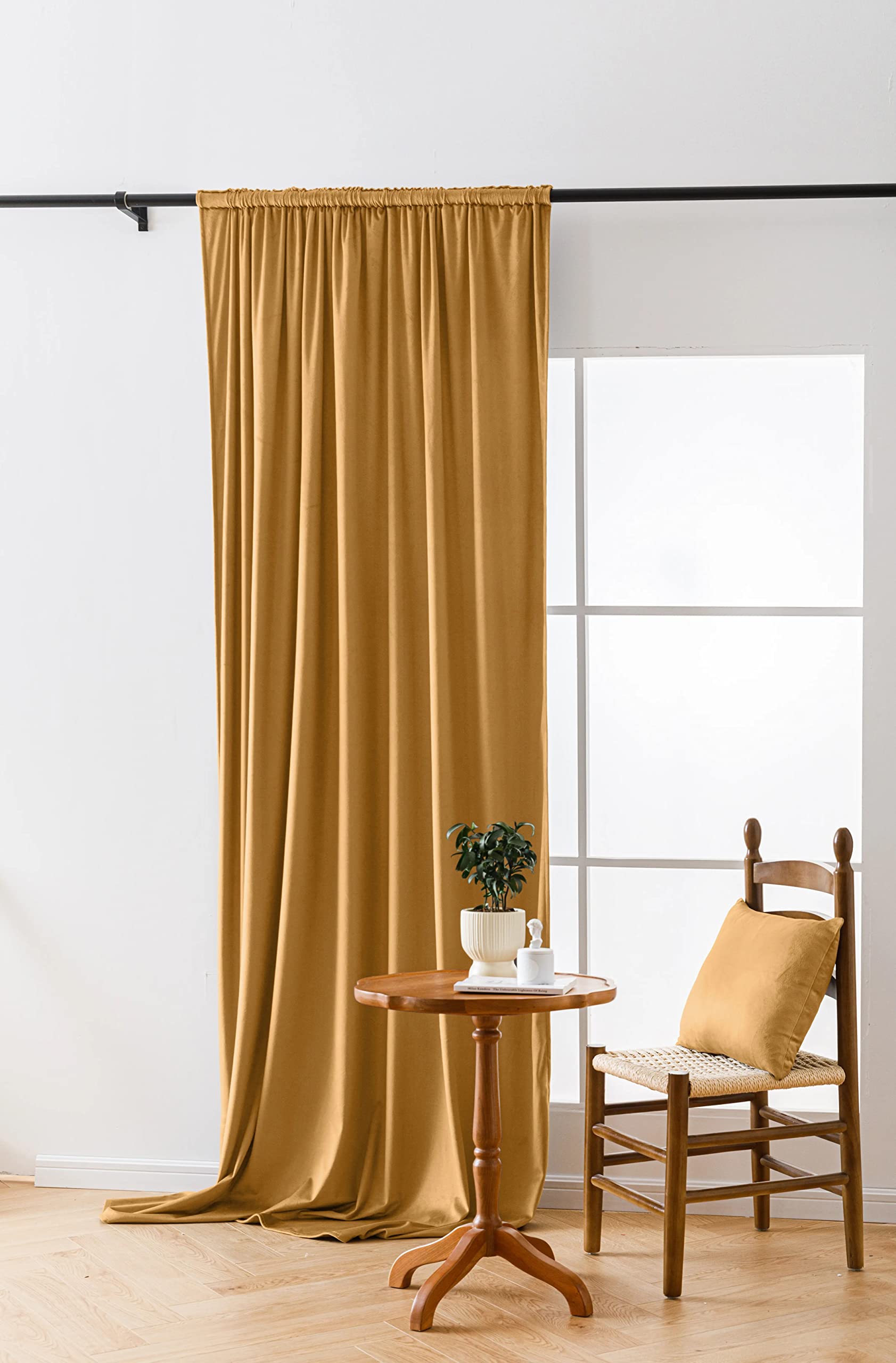 Cotton Market Rideaux en Velours Occultants 270 x 140 cm pour Fenêtres et Portes de Balcon – Rideau sur Bande en Moutard