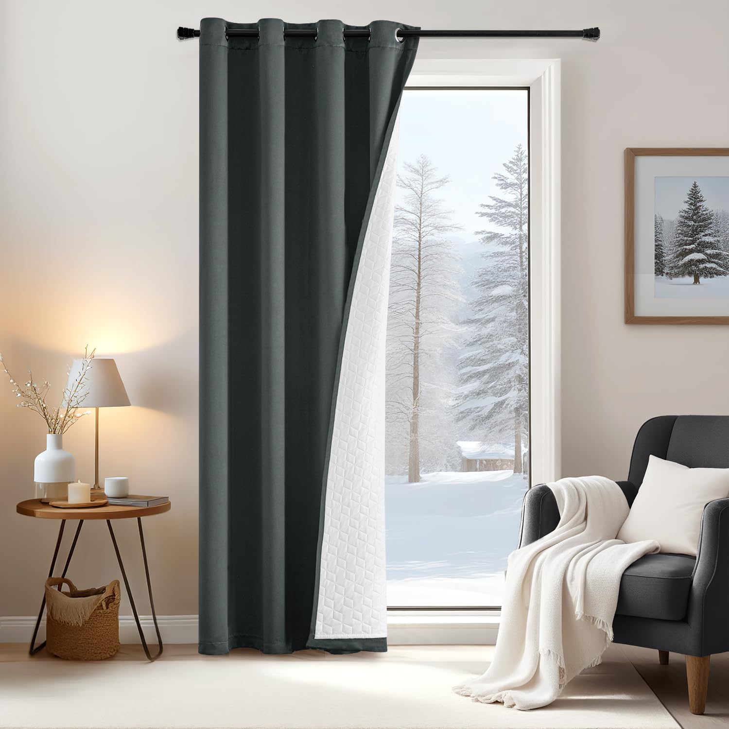 Rideaux Thermiques à Double Couche Isolant, Protection Contre Le Froid et Le Vent, 260x132 Gris